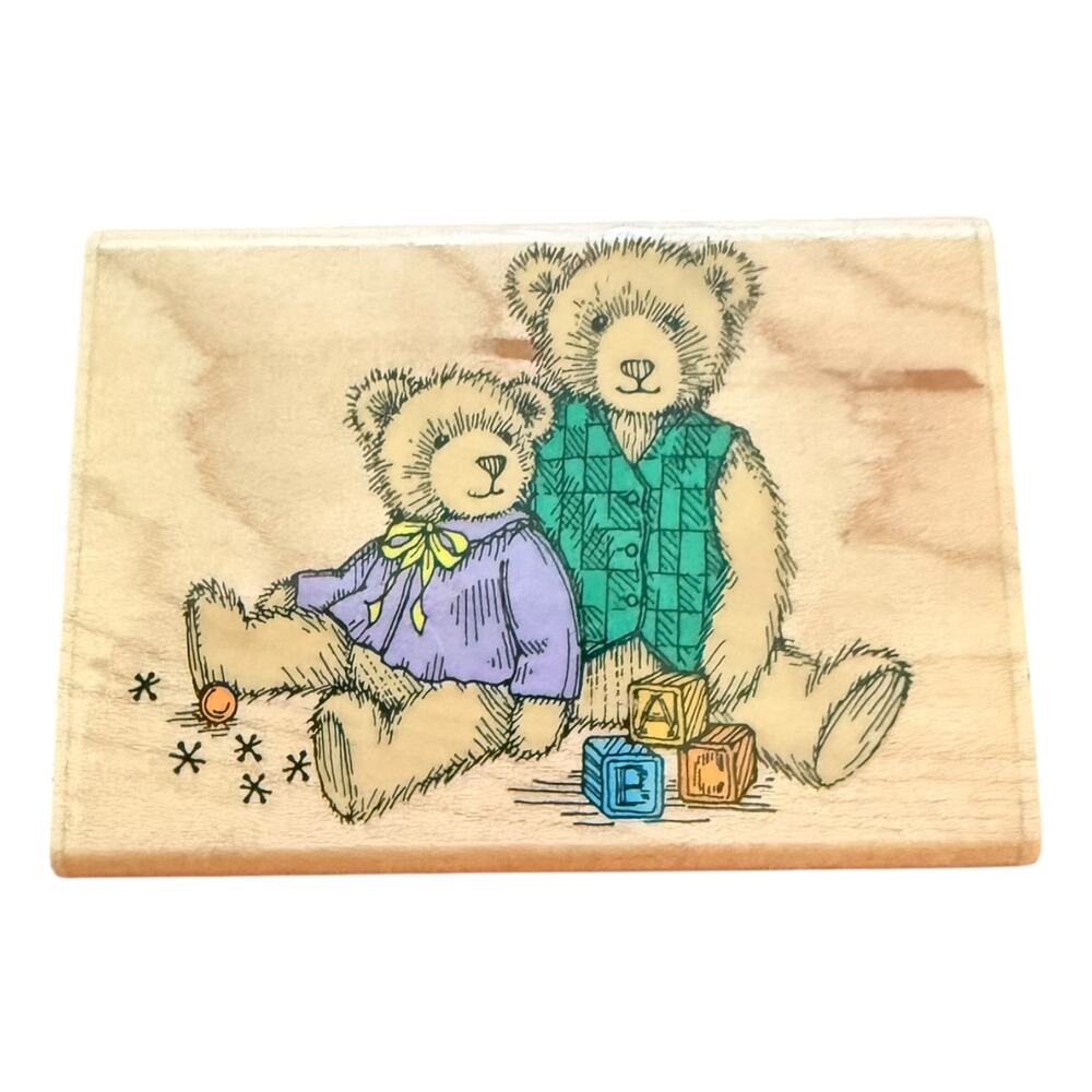 Hero Arts 2 Teddy Antique Bear Playing Games E 902 Mounted Rubber Stamp